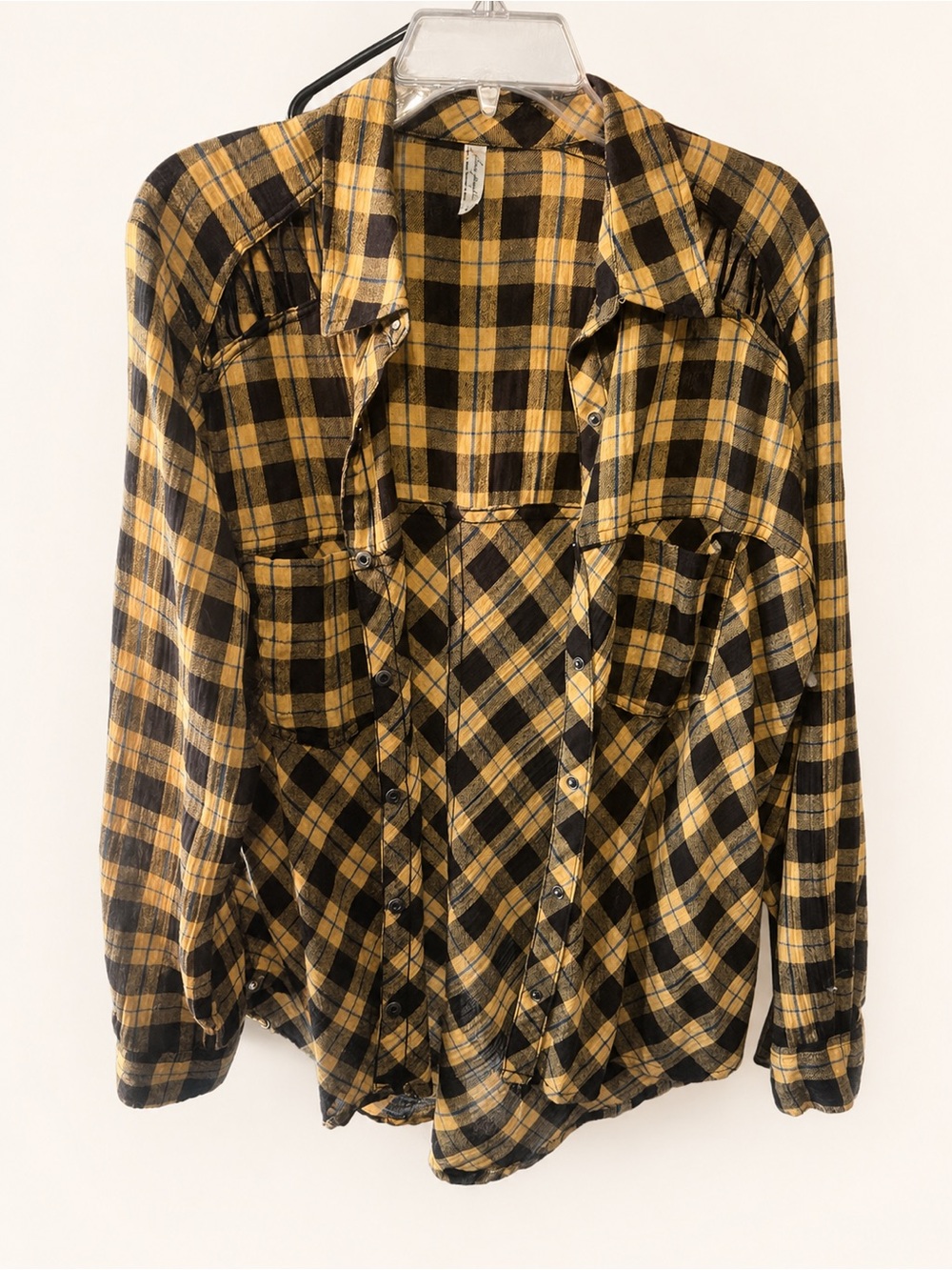 Free People Plaid Mixed Print Button-Up Shirt with Corded Peek-a-boo cut-outs